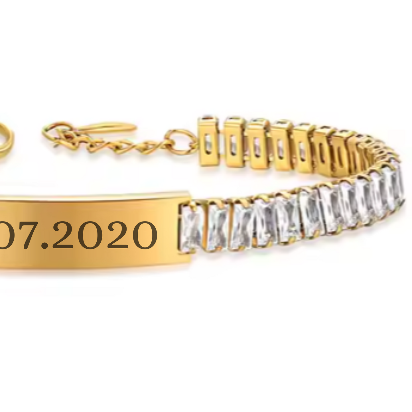 ENGRAVED CHAIN BRACELET W/ CZ CHAIN
