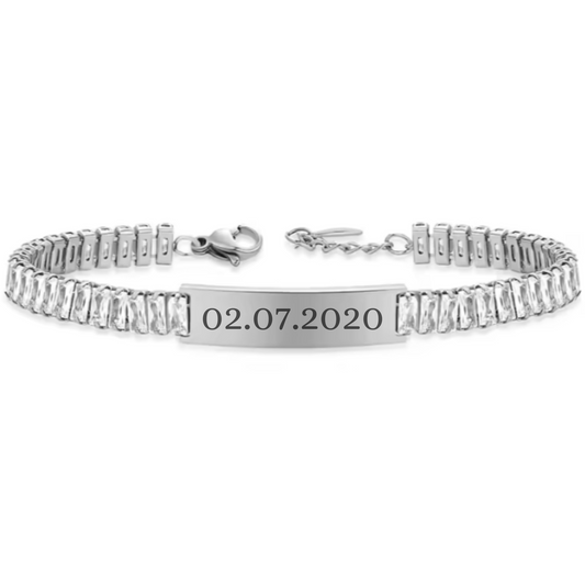 ENGRAVED CHAIN BRACELET W/ CZ CHAIN